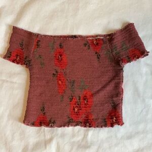 Kendall & Kylie Red Floral Crop Top